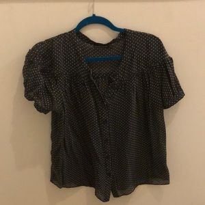 Women’s sheer black with white polkadots short sleeved blouse- Club Monaco